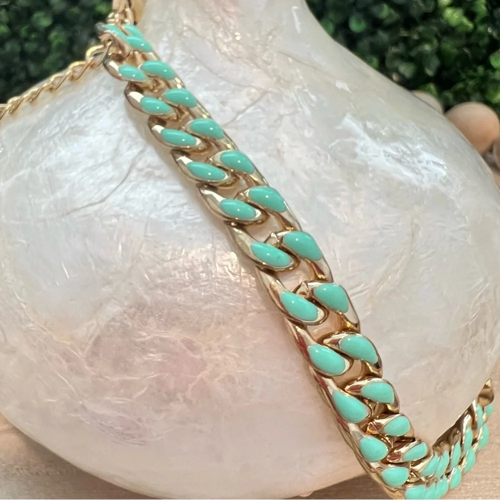 New Gold and Mint Green Chainlink Necklace | Reversible | Lobster Clasp | Chunky